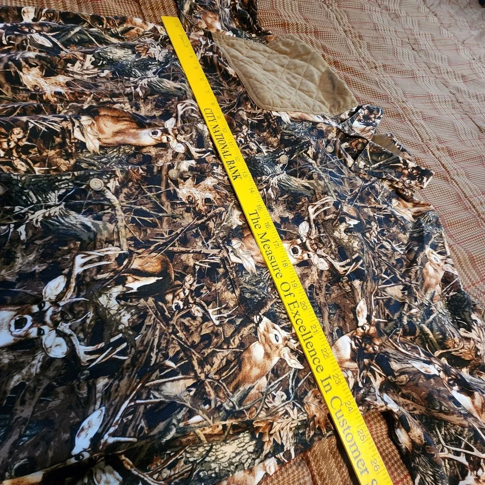 VTG Morgan Creek Brown Hunter‎ Camo Button Down Mens Sz L Elbow Shoulder Patches